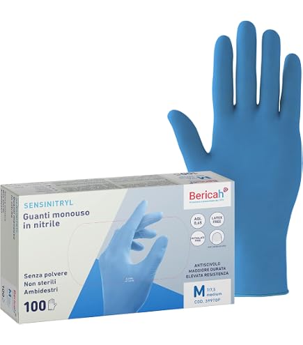 Bericah,Sensi Top High Risk, Guanti in Lattice, Senza Polvere, Taglia XL,50 Pezzi