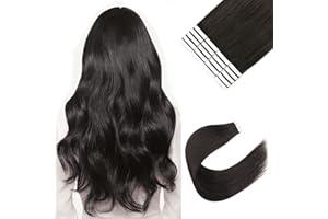 Sixstarhair Tape In Extensions Echthaar NatüRliches Schwarz 20 Zoll 50g 20pcs Tape HaarverläNgerung Echthaar #1b Hair Extensions Tape