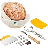 Cestino da Lievitazione per Pane,2 Pezzi Cestino Lievitazione Pane,23cm Rotondo Cestino Pane con Fodera in Lino,Frusta per Im