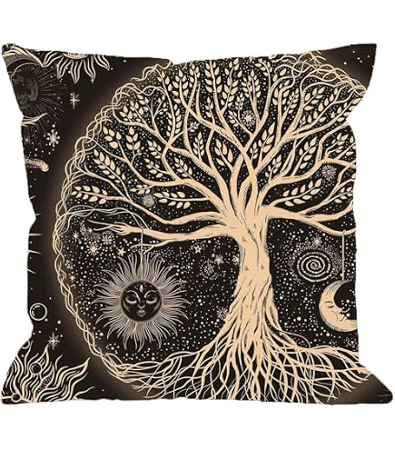Yggdrasil Baum Des Lebens Kissenbezug – 45x45 Cm, Leinen, Mit Verstecktem Reißverschluss, Weiß