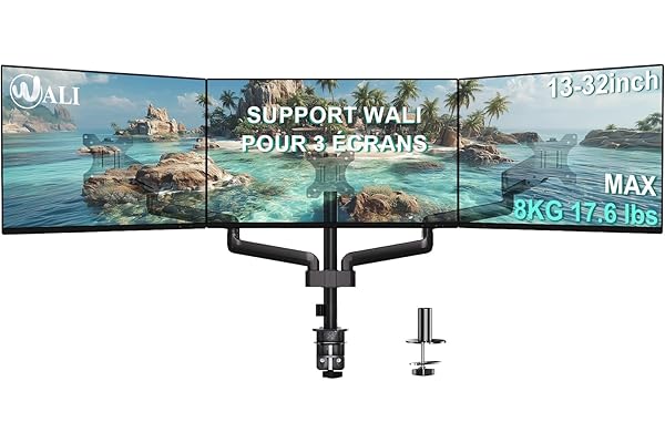WALI Support Écran PC 3 Écran,Bras Écran PC pour Écrans Jusqu'À 32 Pouces,Pied Écran Réglable en Hauteur, VESA 75 Et 100mm,Capacité De Charge 8kg (GSDM003),Noir