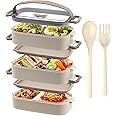 OITUGG Lunch Box - Premium 3 Layer Bento Lunch Box for Adults Work - 2200ml Lunchbox with Cutlery and 3 Pcs Compartment Adjustable, Leak-Proof, BPA-Free, Microwaveable, 19.5 x 11.2 x 15cm, Beige