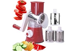 SULIVES Rotary Cheese Grater - Vegetable Slicer with 3 Interchangeable Stainless Steel Drum Blades, Effortless Slicing and Dicing, 3-in-1 Handheld Vegetable Choppe for Cheese, Vegetables and Nuts