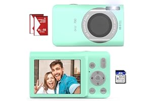 HUIJUKEJI Appareil photo numérique, HD 1280P compact avec carte 32 Go, appareil photo 68 MP, zoom numérique 16X, mini appareils photo numériques pour étudiants/adultes/enfants/débutants (vert)