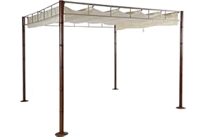 Mendler Pergola HWC-L42, pawilon ogrodowy, zadaszenie tarasu, stabilny stelaż metalowy 7 cm, 3 x 3 m, wygląd bambusa, kremowo-biały