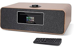 MangoKit MS5 Stereo Internet Radio with CD Player,Digital DAB/DAB+ and FM Radio,Bluetooth Speaker,Spotify Connect,Dual Alarms Clock,USB,Colour Display & Remote Control (Walnut)