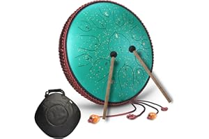 OJPZORYNIC Steel Tongue Drum, 14 Pollici Tamburo in Acciaio D Major 15 Note Handpan Strumento A Percussione Tamburo Con Borsa Da Viaggio E Bacchette Strumento Musicale per Meditazione Yoga Zazen Sound Healing