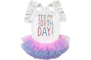 Yaopelky Dog Birthday Dress It's My Birthday Dog Dress Small Doggy Girl's Tutu Dresses Ruffle Sleeless Puppy Clothes Tulle Lace Skirt Pet Costume Cat Outfits (White, M)
