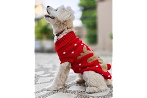 Lulala Dog Christmas Sweater Soft Warm Fall Winter Turtleneck Knitted Puppy Clothes Cute Reindeer Dog Sweatshirt Vest Christmas Pet Clothes for Small Dog & Cat (Red-18 Inch)