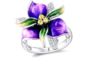 Uloveido Anillos de cóctel de flores para mujer Joyería de fiesta de aniversario de declaración de color plateado para mujeres Niñas Anillos de flores de color púrpura con cristales CZ RA601