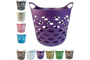 OCEANEVO Plastic Laundry Basket With Handles Flexi Large Storage Round Hipster Hamper For Clothes Nursery & Home Organisation 13 Colours 30L (Purple)