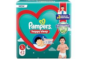 Pampers Happy Sleep Pant Style Baby Diapers, Large (L), 42 Count, 1 Pampers = 1 Night Sleep, with Anti Rash Shield, 9-14 Kg Diapers