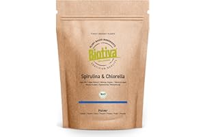 Biotiva Chlorella and Spirulina Powder Organic 500g - Algae - Vegan - Chlorella Vulgaris - Packed and Controlled in Germany (DE-ECO-005)
