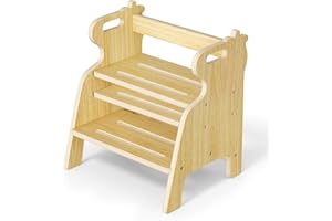 HOYIYOBI Taburete Escalera para niños, Taburete Ajustable de Dos peldaños para niños pequeños, Escalera de Madera con Almohadillas Antideslizantes, fácil de Mover, para el Lavabo, la Cocina y el Dormitorio