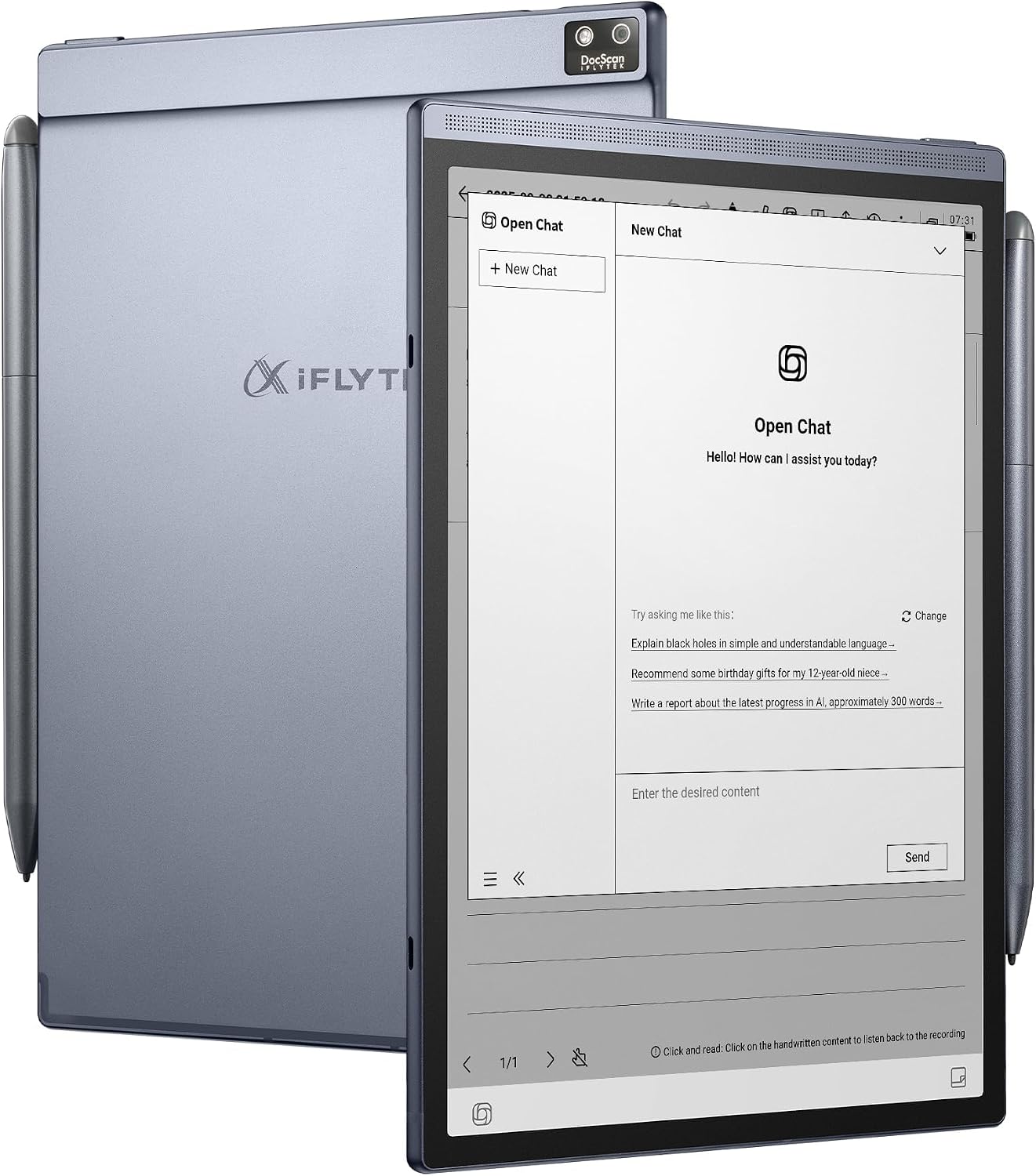 AINOTE Air 2, 8.2" AI Smart E Ink Tablet with Stylus & Adjustable Light, AI Model-Powered Multi-Language Transcription, Paper Note-Taking Tablet Digital Notebook Schedule Management for Meetings Study