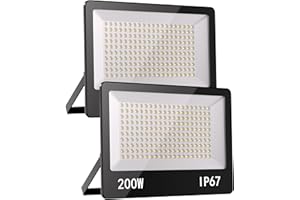 HAPYLUMI Focos Led Exterior 200W, 2 Piezas Foco LED 20000LM Luces led Exterior 6500K Blanco Frío Proyector LED Exterior IP67 Impermeable Luz de Seguridad Exterior para Terraza Jardín Patio