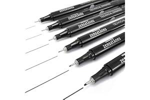 ZEBRA PEN Zebra Zensations Technical Drawing Fineliner Pens - Set of 6 Grades - Black Ink