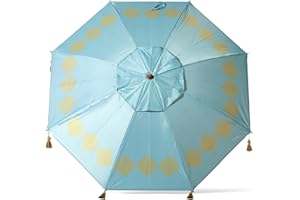 Atosa Strandschirm Ø 180 bis 240 cm aus Aluminium Orientalisches Modell mit Fransen mit LSF 50+, blau, 200 cm, Bohemien