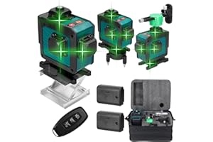 GEEVORKS Nivel Láser 360 Nivel Laser Autonivelante 3° 4D 16Líneas Láseres de Línea Verde Cruzada con Control Remoto+Control móvil, 2 * 1200mAh Baterías, Base de Rotación,Soporte en Pared y Bolsa
