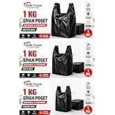 Siyah Kalın Poşet 3'l&uuml; Set (K&uuml;&ccedil;&uuml;k, Orta, B&uuml;y&uuml;k) 3 Kg Market Manav Poşeti Hışır Atlet Poşet &Ccedil;&ouml;p Poşeti