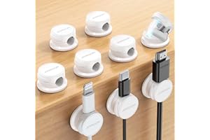 JOYROOM 9 PCS Clip de Cable Ajustable Organizador Cables Magnético Cable Management para Escritorio, Mesitas de Noche, Cables de Carga, HDMI, USB, Cable de Audio, Blanco