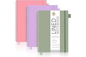 AUTEMPO A4 Notebook Lined, 3 Pack Notepad Wirebound Spiral Notebooks 110 Pages for Writing, 100gsm Thick Paper, PVC Cover, for Women Men Work Office School, 21.6 x 27.9cm, Green,Pink,Purple