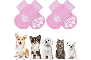 AUAUY Calzini per Cani Antiscivolo, Proteggi Zampe Calzini,Controllo Trazione per Interni Calze per Cuccioli Cane e Gatto con Rinforzo in Gomma, Applica a Medio e Piccolo Cani e Gatti - M