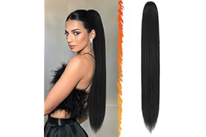 BARSDAR Schwarz Pferdeschwanz Verlängerung, 76CM Lang Glattes Kordelzug Pferdeschwanz Haarverlängerungen Synthetik Zopf Pferdeschwanz Haarteil Clip Pferdeschwanz für Damen (Natürliches Schwarz)