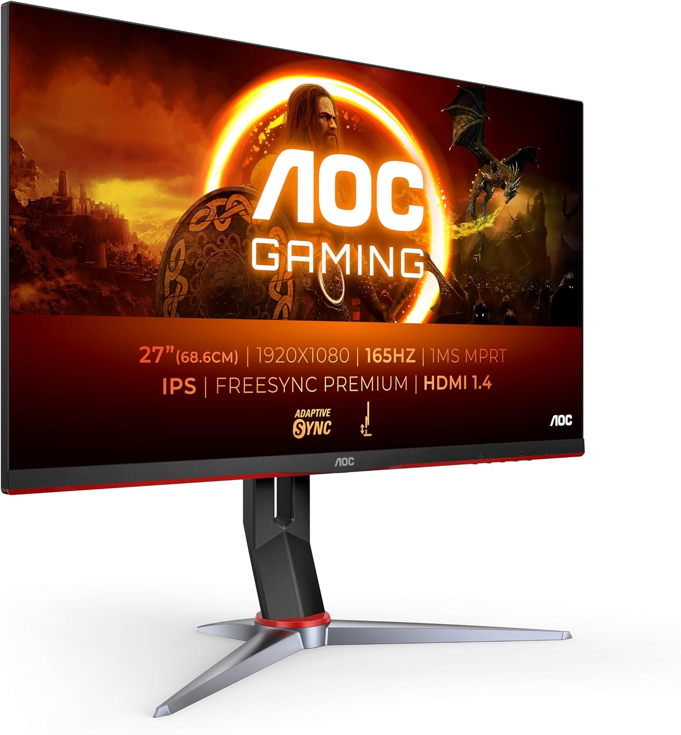 AOC Gaming 27G2SP - Monitor FHD de 27 Pulgadas, 165 Hz, 1 ms, FreeSync Premium (1920 x 1080, HDMI, DisplayPort), Color Negro y Rojo