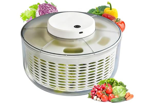 Essoreuse à Salade Electrique, 6L Grande Electrique Panier a Salade avec Couvercle et saladier, Professionnelle Essoreuse Salade sans Fil, pour Laver et sèche les Salades, Fruits, Laitue – sans BPA