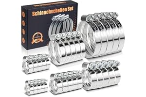 InduSKY Fascette Stringitubo Set | 30 pezzi 8-50mm in Acciaio Inox W4 | Morsetti Tubo Collari Fascette Metalliche Fascette a Vite Per Tubi Piscina, Auto, Lavatrice, Giardino