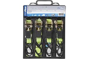 ProPlus 320205 Lashing Strap with Ratchet + 2 Hooks, 5 Metres, Set of 4, Yellow/Black, de 4