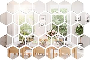 Shappy 32 Pieces Removable Acrylic Mirror Setting Wall Sticker Decal for Home Living Room Bedroom Decor (Hexagon, 32 Pieces)