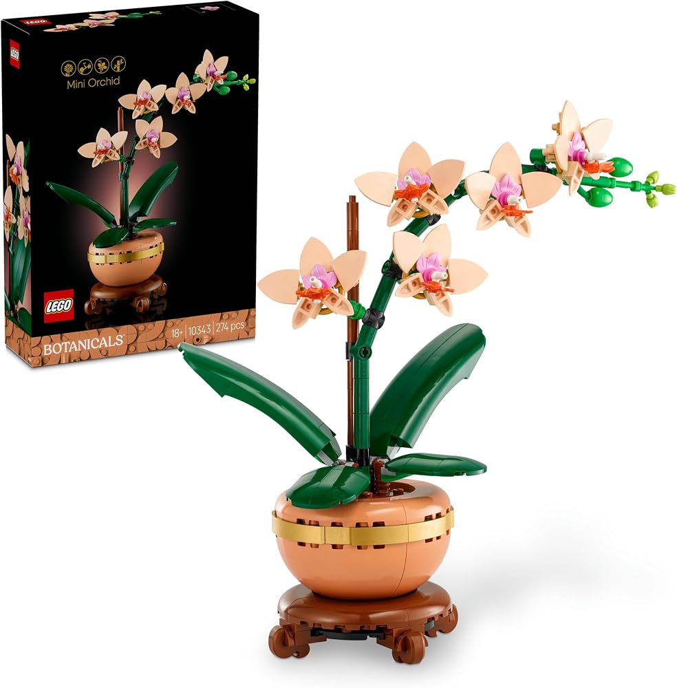 LEGO Botanicals Mini Orkide 10343 | Yetişkinler için Açık Renkli Terakota Saksı ve Ahşap Efektli Kaide İçeren Model Yapım Seti, Hediye Fikri (274 Parça)