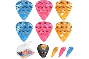 JYCSTE 15 Pack rutschfeste Gitarrenplektren, 3 verschiedene bunte Celluloid-Gitarrenplektren, 0.46 0.71 0.96mm, dünn, mittel, schwer, mit Gitarrenplektrenhalter und Aufbewahrungsbox, für Gitarre, Bass.