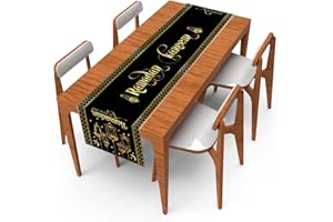 LOMYLM Ramadan Decorations Table Runner, Ramadan Kareem Table Runner Black Gold Table Cloth Muslim Islam Ramadan Eid Festival Party Table Decorations, 180 x 35 cm