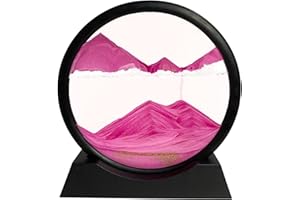 YUOMIKER Pinturas de Arena Que Fluye - Cuadro de Arena Dinámico, Paisaje de Vidrio Redondo 3D,Imagen de Arena en Movimiento, Reloj de Arena Decoración Arte para Oficina hogar Sala Escritorio（Rosa, 12"）