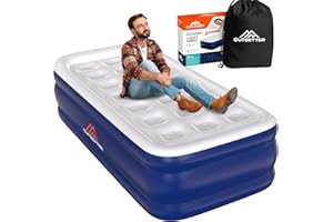 VIVO TECHNOLOGIES Air Bed Single with Built-in Pump – Premium Flocked Blow-Up Mattress for Adults & Kids, Waterproof Raised Camping Air Mattress with Carry Bag, Fast Inflating airbed for Indoor Outdoor Travel