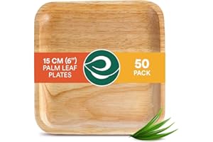ECO SOUL 100% Compostable 15cm(6") Square Palm Leaf Plates (Pack of 50), Premium Tableware, 10x Times Sturdy Than Paper Plate, Disposable & Organic, Bamboo-Like Plates, Alternative to Plastic Plate