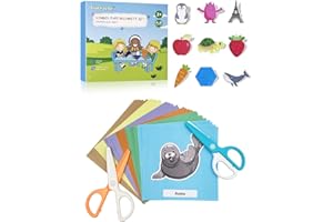 GutSache Kinderschere Set [2x Kinderschere + 48x buntes Bastelpapier], Vorschule & zu Hause, Ideal als Gastgeschenk Mitgebsel, Montessori Spielzeug Lernspiel für Kinder ab 2 Jahren