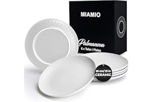 MIAMIO - Zestaw 6 talerzy/Nowoczesny zestaw talerzy wykonanych z ceramiki/kamionki - Kolekcja Palmanova (Biały, 26 cm)