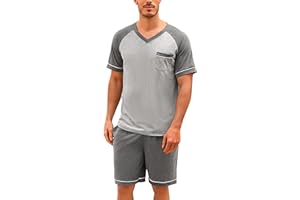 Irdcomps Pijama Hombre Verano Algodón Conjunto de Pijamas Manga Corta y Pantalon Pijama Corto Ropa de Dormir 2 Piezas Bolsillos S-XXL