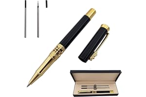 Accod Metal Rollerball Pen Retro Classic Signature Pen Business Gift Ballpoint Pen Smooth Writing Rollerball Pen for Men and Women with Two 0.5MM Black Pen Refills-Premium Gift Box (Black)