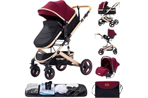 GLOKID Poussettes 3 en 1 Citadines Poussettes Combinées Poussette Tricycle Baby Walker Poussette Haute Paysage Poussettes Pliantes Trolley Bébé Landau pour 0-36 (Rouge)…