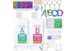 ERCORART Epoxy Resin Kits for Beginners,250ml/8.82oz Resin Accessories with Resin Glitter,Keychain,Measuring Cups,Casting Resin Starter Kit for Art, Craft, Jewelry Making, River Tables