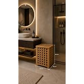 Bambu &Ccedil;amaşır Sepeti, Kapaklı, Bez İ&ccedil; Hazneli, 40x40x60 cm, Banyo D&uuml;zenleyici Kirli Kıyafet Sepeti