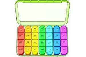 ZOKSI Pillendose 7 Tage 4 Fächer, Tablettenbox 7 Tage Morgens Mittags Abends, Medikamentenbox 7 Tage 4 Fächer, Große Tragbar Medikamentenbox zur Aufbewahrung von Tablets (Abnehmbar/Grün Gehäuse)