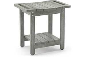 LUE BONA HDPS Duschbänke, Duschhocker zum Rasieren der Beine mit Ablage, wasserdichter Badstuhlsitz für Badezimmer, wetterbeständig, rutschfest, Griffe, für den Innen- und Außenbereich, Grau