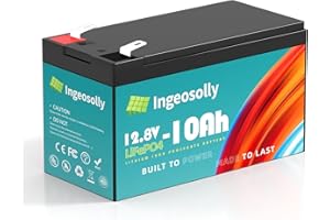 INGEOSOLLY 12V 10Ah Rechargeable LiFePO4 Lithium Iron Phosphate Battery Built-in BMS Safe Charge Portable Power Station for Fish Finder, Alarm System, Small UPS, Ride on Toys