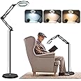 NZQXJXZ Upgraded 3-in-1 Magnifying Glass with Light and Stand, 10X Real Glass Magnifying Floor Lamp, 3 Color Modes 10 Stepless Dimmable Desk Magnifier with Clamp for Close Work, Craft, Reading, Hobby